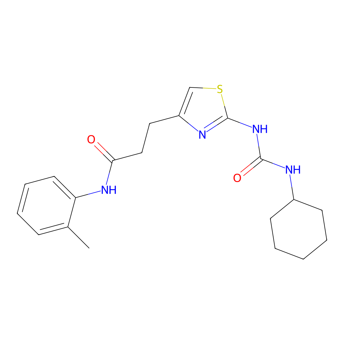 3-{2-[(cyclohexylcarbamoyl)amino]-1,3-thiazol-4-yl}-N-(2-methylphenyl)propanamide molecular structure, CAS 1040669-97-3