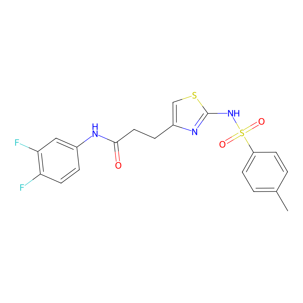 N-(3,4-difluorophenyl)-3-[2-(4-methylbenzenesulfonamido)-1,3-thiazol-4-yl]propanamide molecular structure, CAS 1040669-98-4
