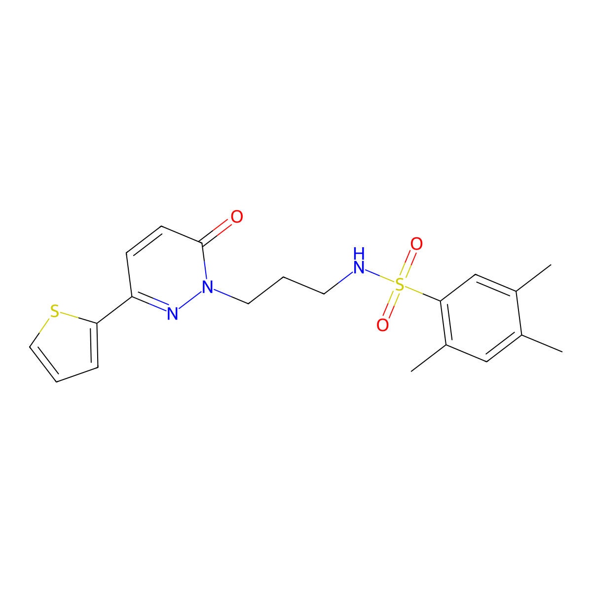 2,4,5-trimethyl-N-(3-(6-oxo-3-(thiophen-2-yl)pyridazin-1(6H)-yl)propyl)benzenesulfonamide molecular structure, CAS 1040670-01-6
