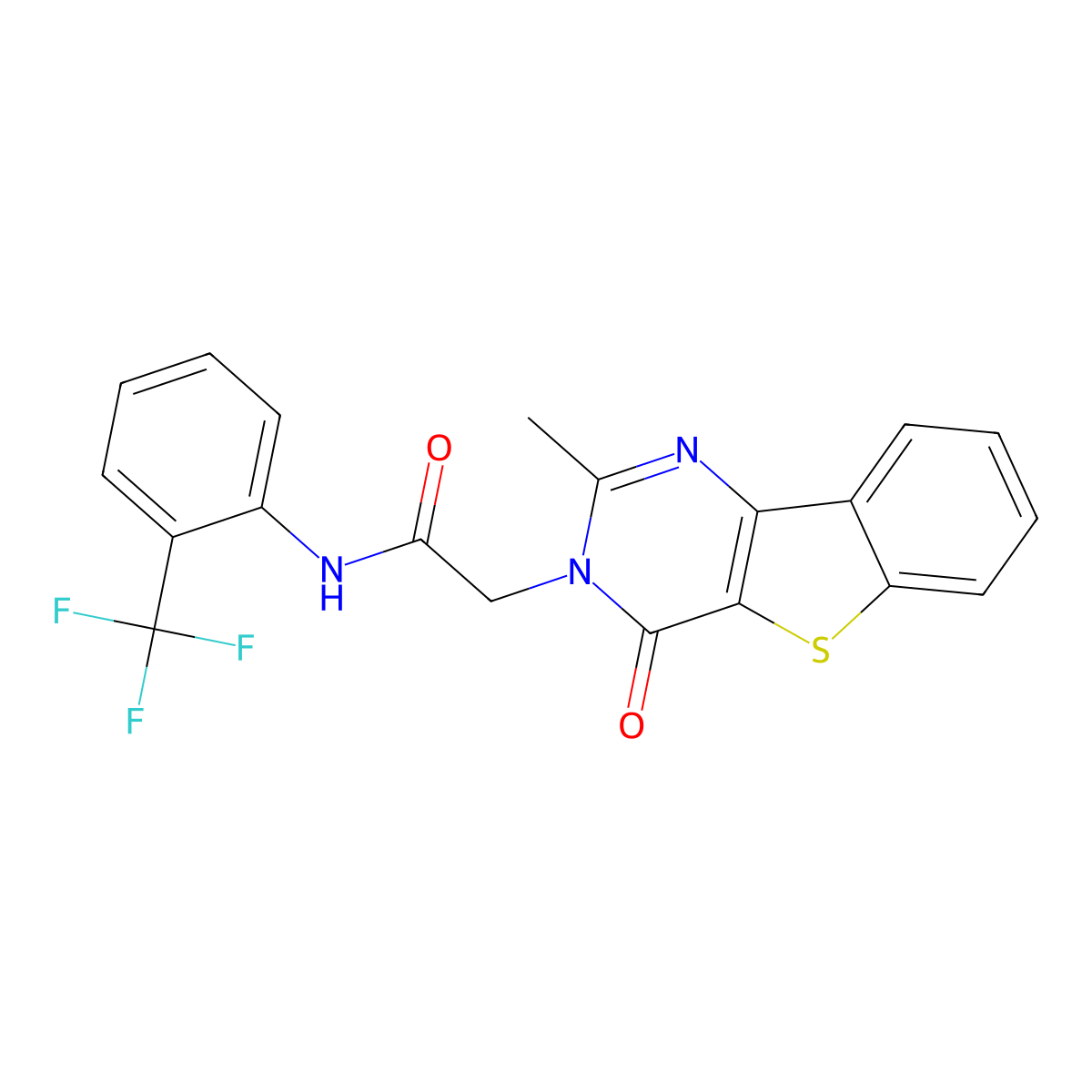 2-{4-methyl-6-oxo-8-thia-3,5-diazatricyclo[7.4.0.0^{2,7}]trideca-1(13),2(7),3,9,11-pentaen-5-yl}-N-[2-(trifluoromethyl)phenyl]acetamide molecular structure, CAS 1040670-05-0