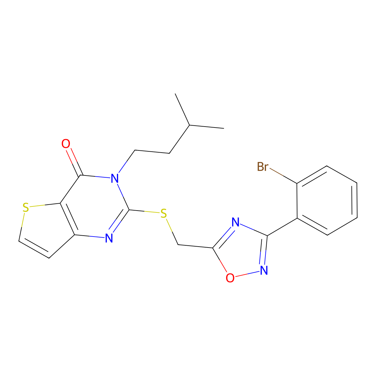 2-(((3-(2-bromophenyl)-1,2,4-oxadiazol-5-yl)methyl)thio)-3-isopentylthieno[3,2-d]pyrimidin-4(3H)-one molecular structure, CAS 1040670-12-9