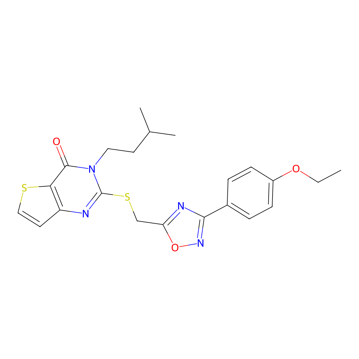 2-({[3-(4-ethoxyphenyl)-1,2,4-oxadiazol-5-yl]methyl}sulfanyl)-3-(3-methylbutyl)-3H,4H-thieno[3,2-d]pyrimidin-4-one molecular structure, CAS 1040670-18-5