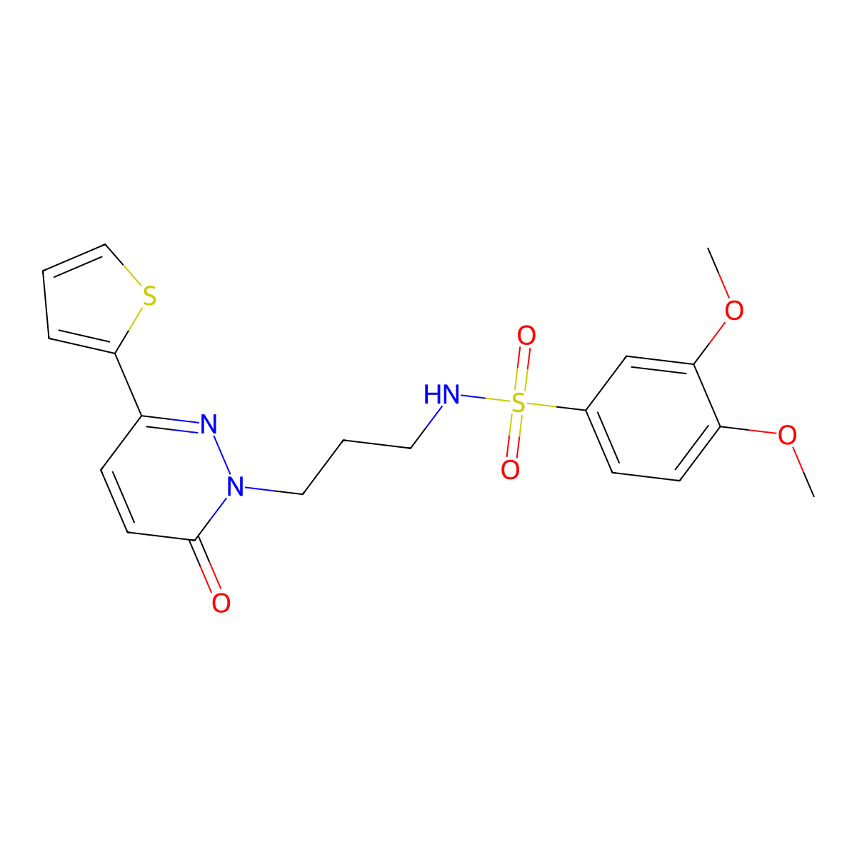 3,4-dimethoxy-N-(3-(6-oxo-3-(thiophen-2-yl)pyridazin-1(6H)-yl)propyl)benzenesulfonamide molecular structure, CAS 1040670-19-6
