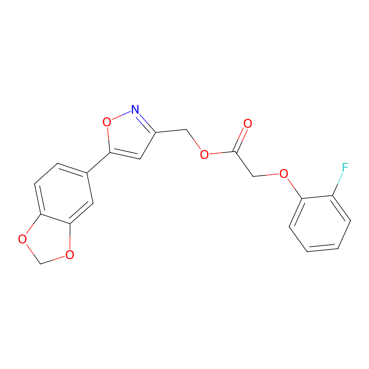 (5-(Benzo[d][1,3]dioxol-5-yl)isoxazol-3-yl)methyl 2-(2-fluorophenoxy)acetate molecular structure, CAS 1040670-20-9