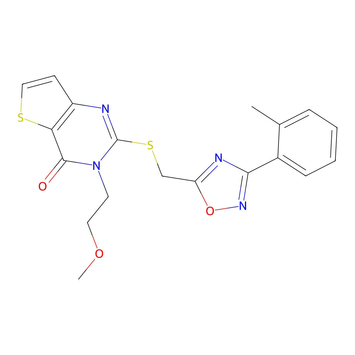 3-(2-methoxyethyl)-2-({[3-(2-methylphenyl)-1,2,4-oxadiazol-5-yl]methyl}sulfanyl)-3H,4H-thieno[3,2-d]pyrimidin-4-one molecular structure, CAS 1040670-24-3
