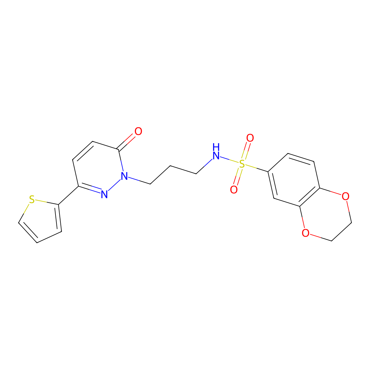 N-(3-(6-oxo-3-(thiophen-2-yl)pyridazin-1(6H)-yl)propyl)-2,3-dihydrobenzo[b][1,4]dioxine-6-sulfonamide molecular structure, CAS 1040670-25-4