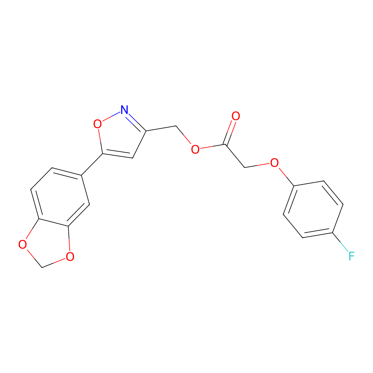 (5-(Benzo[d][1,3]dioxol-5-yl)isoxazol-3-yl)methyl 2-(4-fluorophenoxy)acetate molecular structure, CAS 1040670-26-5
