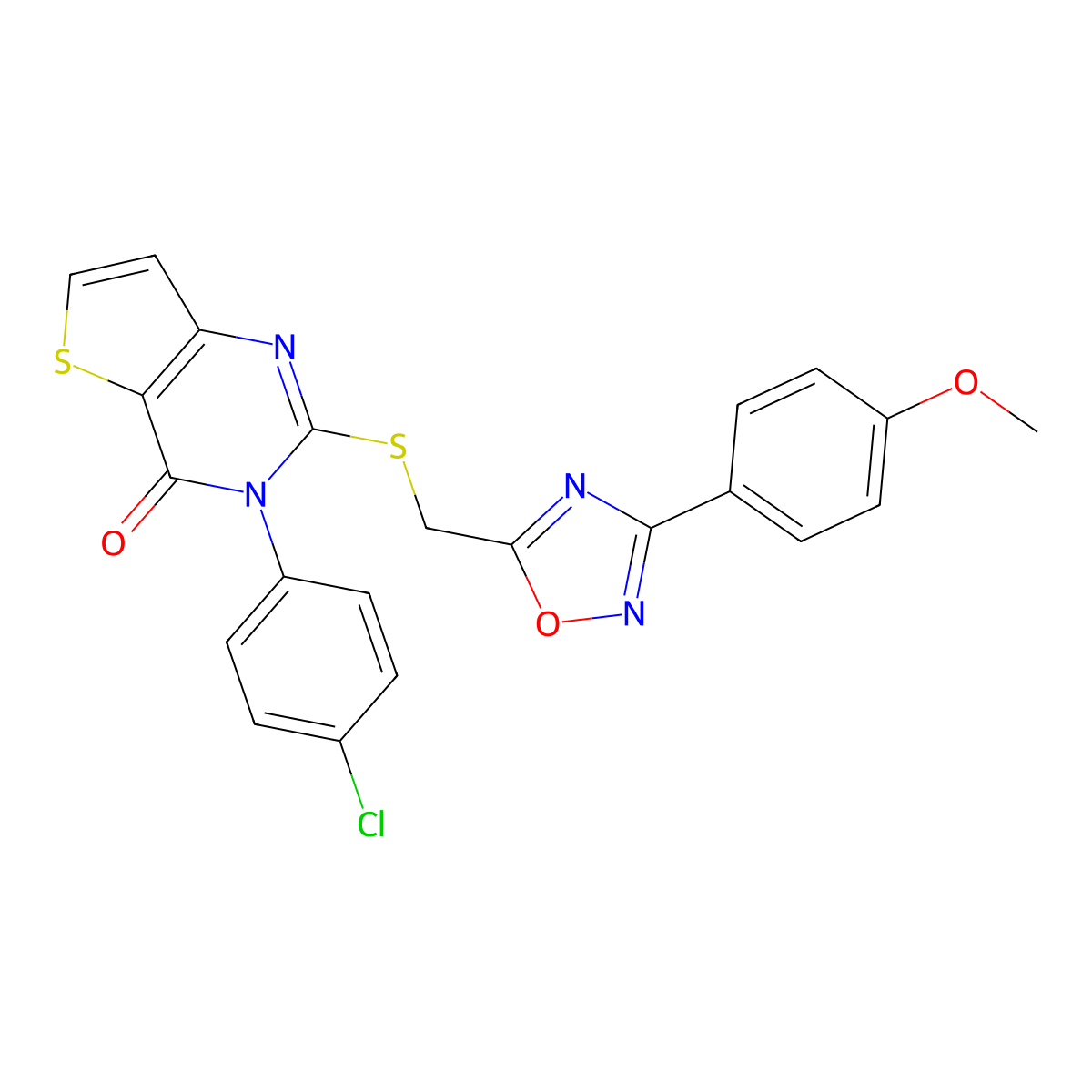 3-(4-chlorophenyl)-2-(((3-(4-methoxyphenyl)-1,2,4-oxadiazol-5-yl)methyl)thio)thieno[3,2-d]pyrimidin-4(3H)-one molecular structure, CAS 1040670-29-8