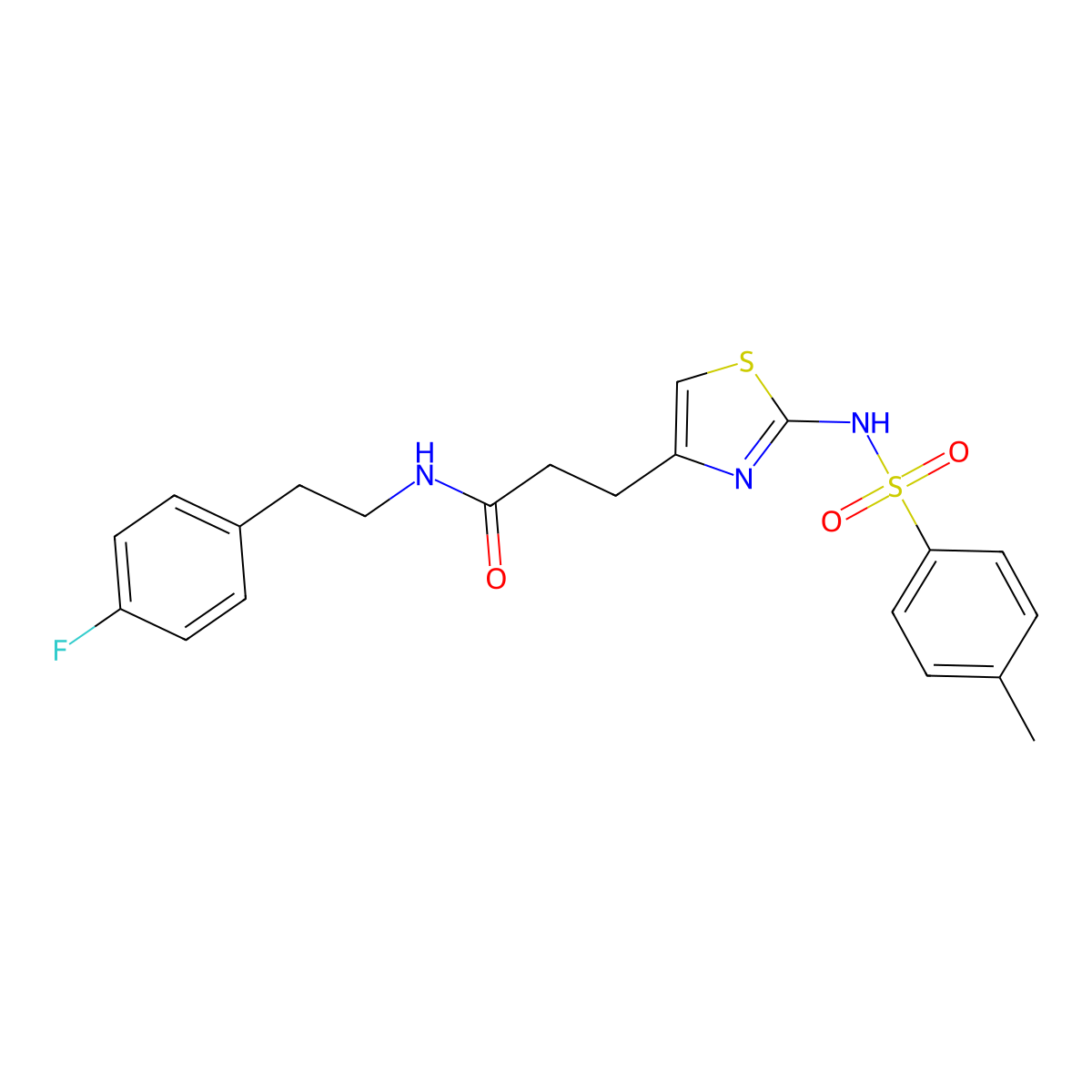 N-[2-(4-fluorophenyl)ethyl]-3-[2-(4-methylbenzenesulfonamido)-1,3-thiazol-4-yl]propanamide molecular structure, CAS 1040670-35-6
