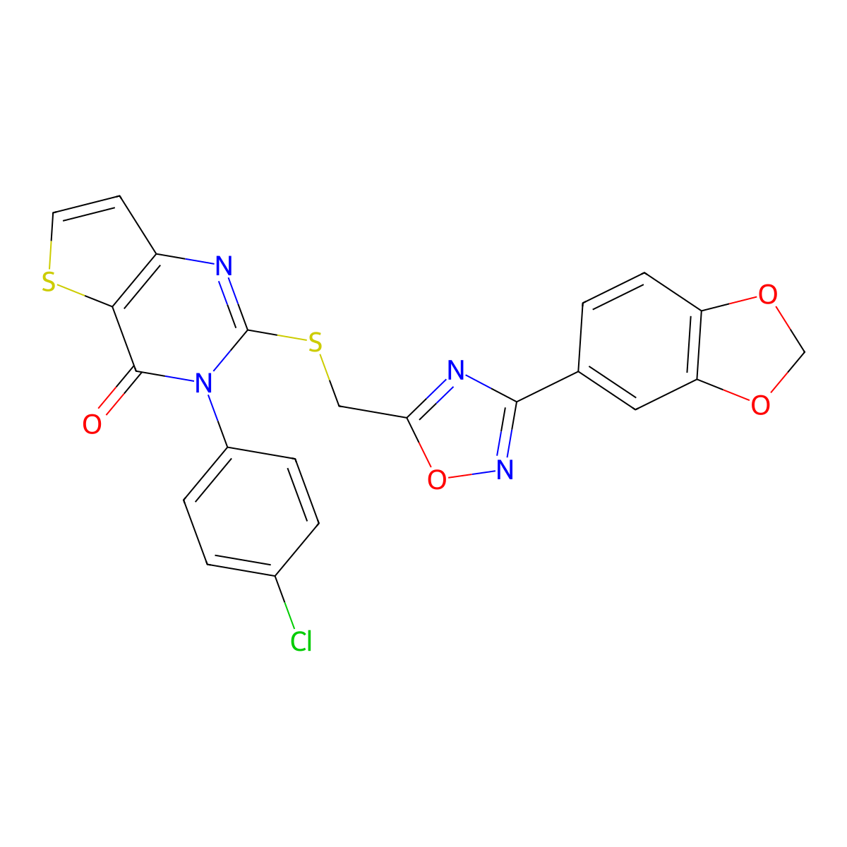 2-(((3-(benzo[d][1,3]dioxol-5-yl)-1,2,4-oxadiazol-5-yl)methyl)thio)-3-(4-chlorophenyl)thieno[3,2-d]pyrimidin-4(3H)-one molecular structure, CAS 1040670-36-7