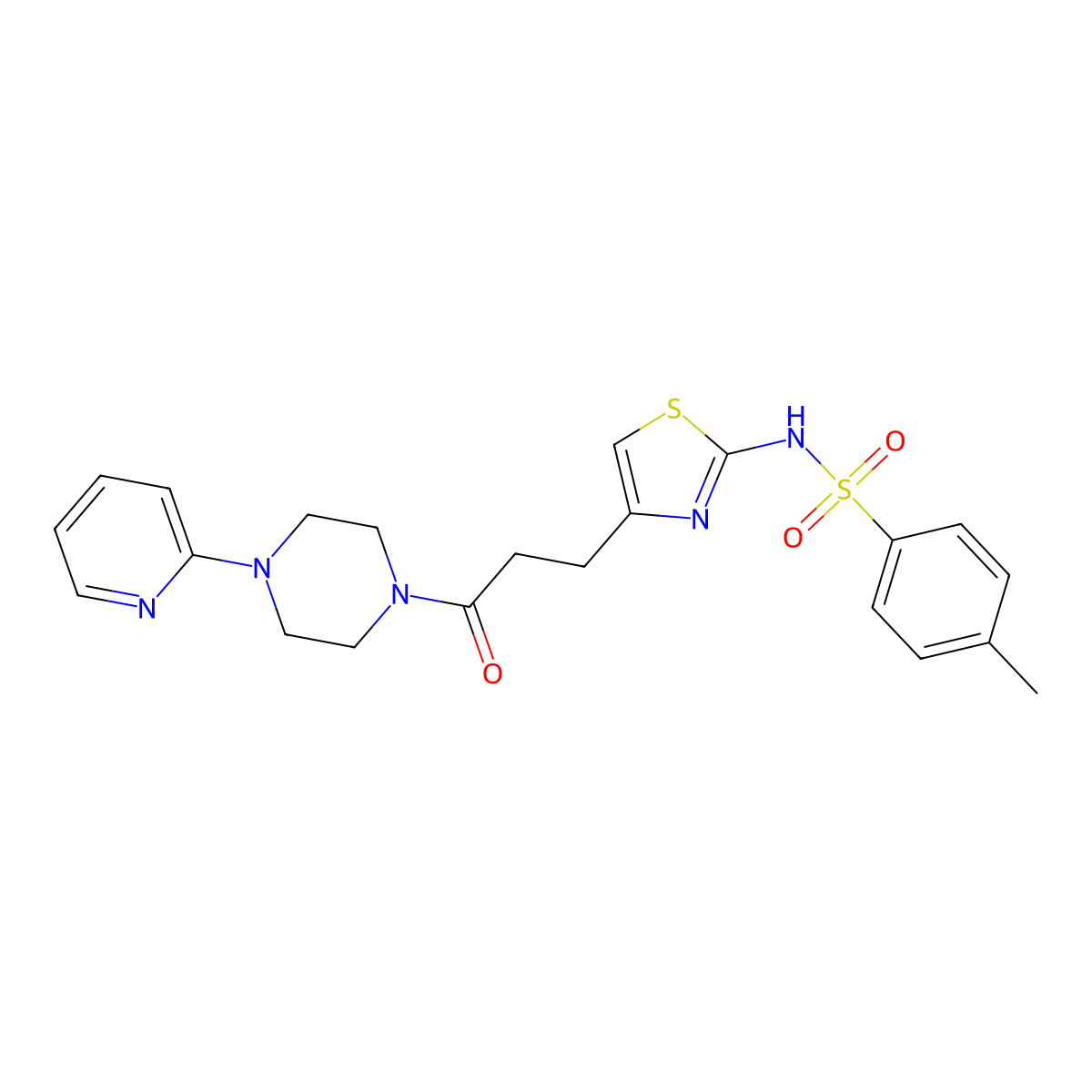 4-methyl-N-(4-(3-oxo-3-(4-(pyridin-2-yl)piperazin-1-yl)propyl)thiazol-2-yl)benzenesulfonamide molecular structure, CAS 1040670-42-5