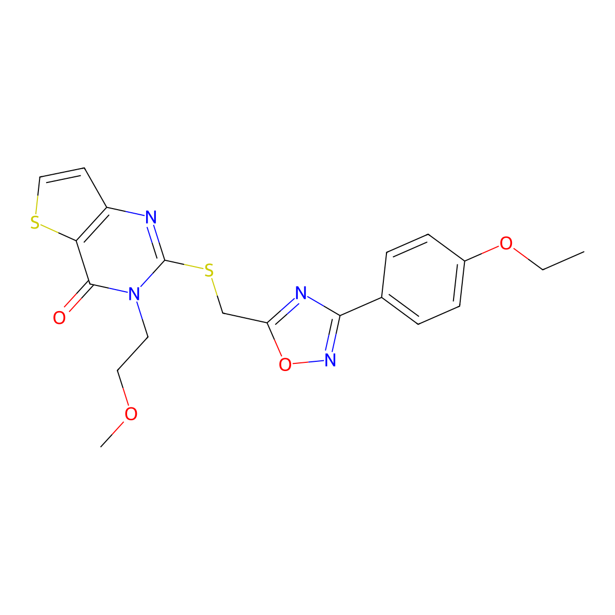2-({[3-(4-ethoxyphenyl)-1,2,4-oxadiazol-5-yl]methyl}sulfanyl)-3-(2-methoxyethyl)-3H,4H-thieno[3,2-d]pyrimidin-4-one molecular structure, CAS 1040670-45-8