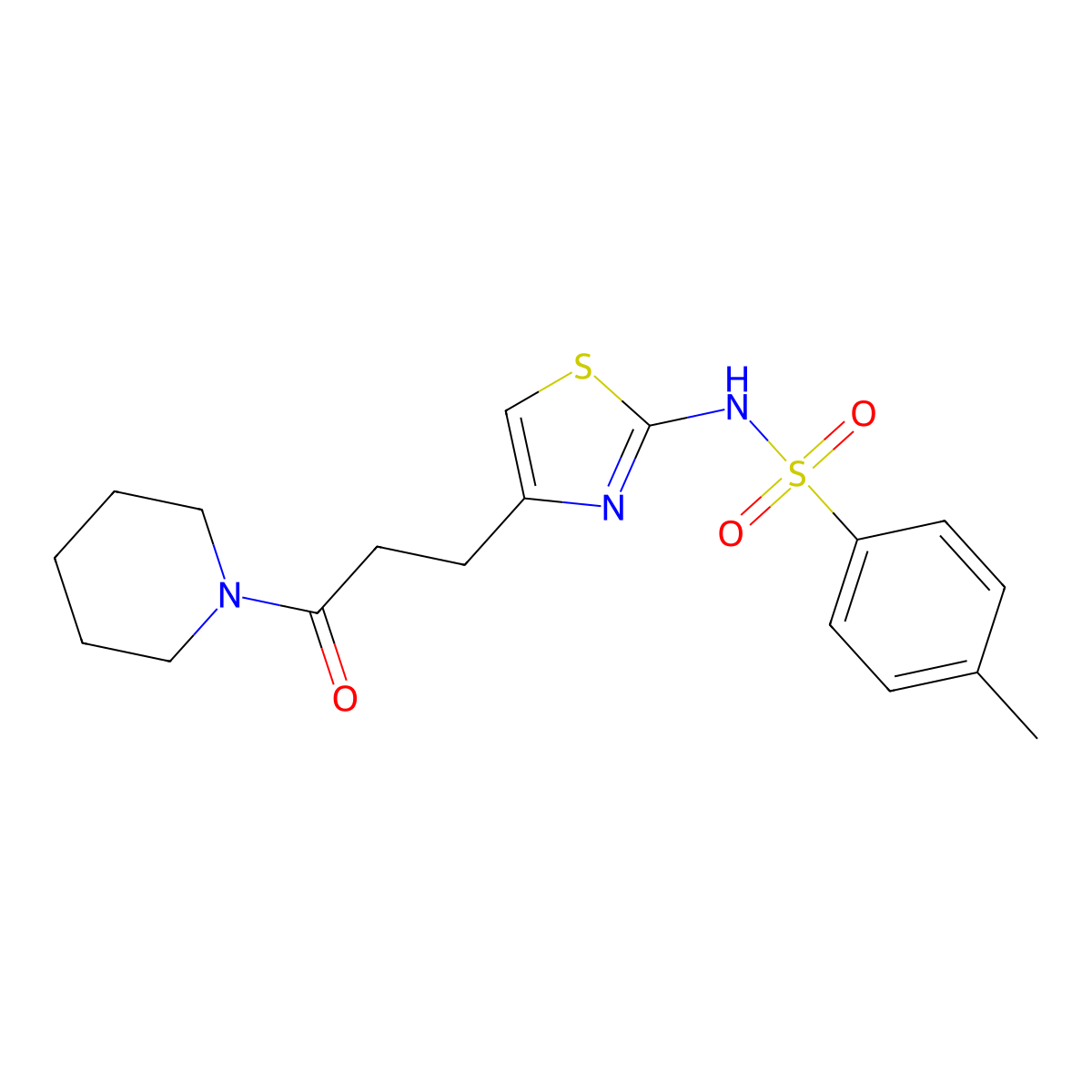 4-methyl-N-{4-[3-oxo-3-(piperidin-1-yl)propyl]-1,3-thiazol-2-yl}benzene-1-sulfonamide molecular structure, CAS 1040670-48-1