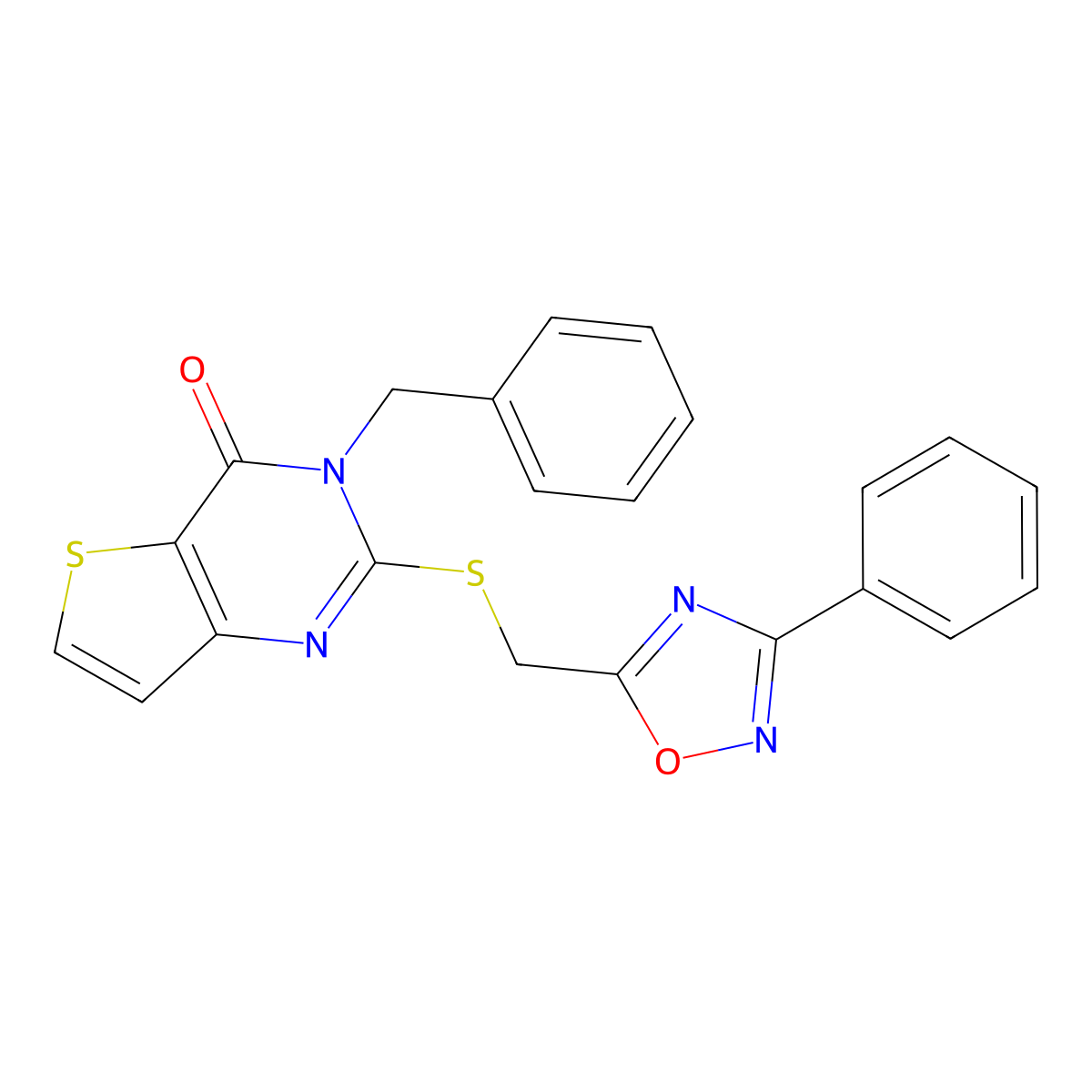 3-benzyl-2-{[(3-phenyl-1,2,4-oxadiazol-5-yl)methyl]sulfanyl}-3H,4H-thieno[3,2-d]pyrimidin-4-one molecular structure, CAS 1040670-49-2