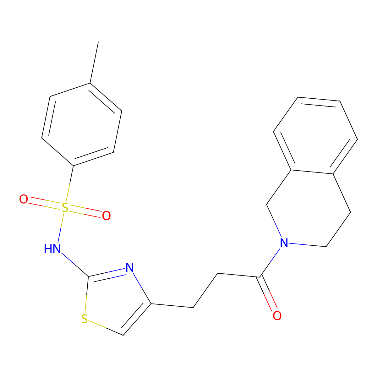 4-methyl-N-{4-[3-oxo-3-(1,2,3,4-tetrahydroisoquinolin-2-yl)propyl]-1,3-thiazol-2-yl}benzene-1-sulfonamide molecular structure, CAS 1040670-55-0