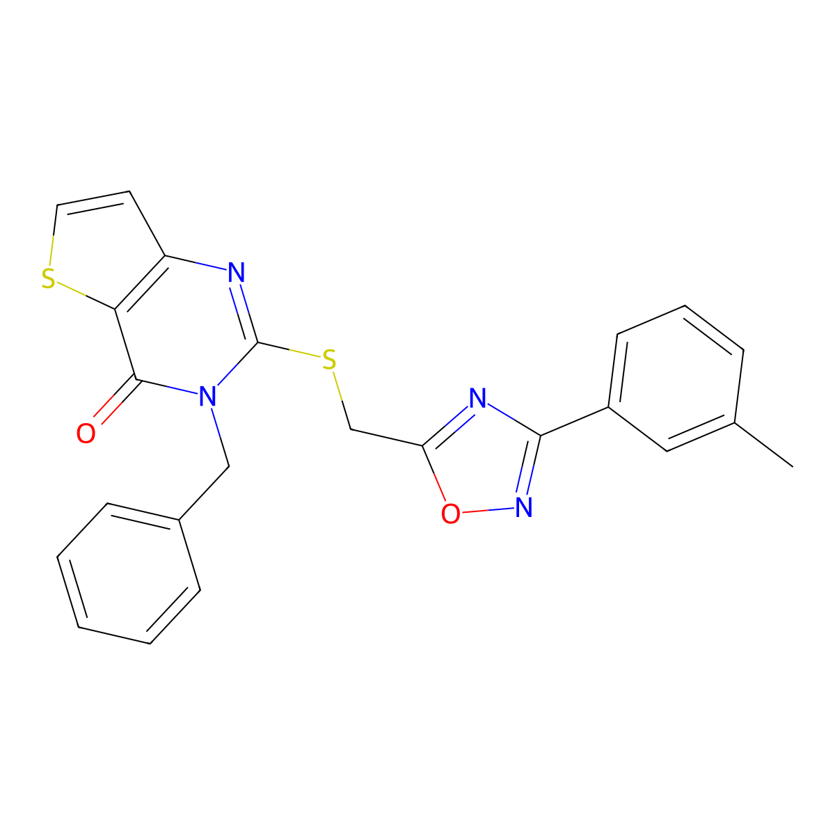 3-benzyl-2-({[3-(3-methylphenyl)-1,2,4-oxadiazol-5-yl]methyl}sulfanyl)-3H,4H-thieno[3,2-d]pyrimidin-4-one molecular structure, CAS 1040670-56-1
