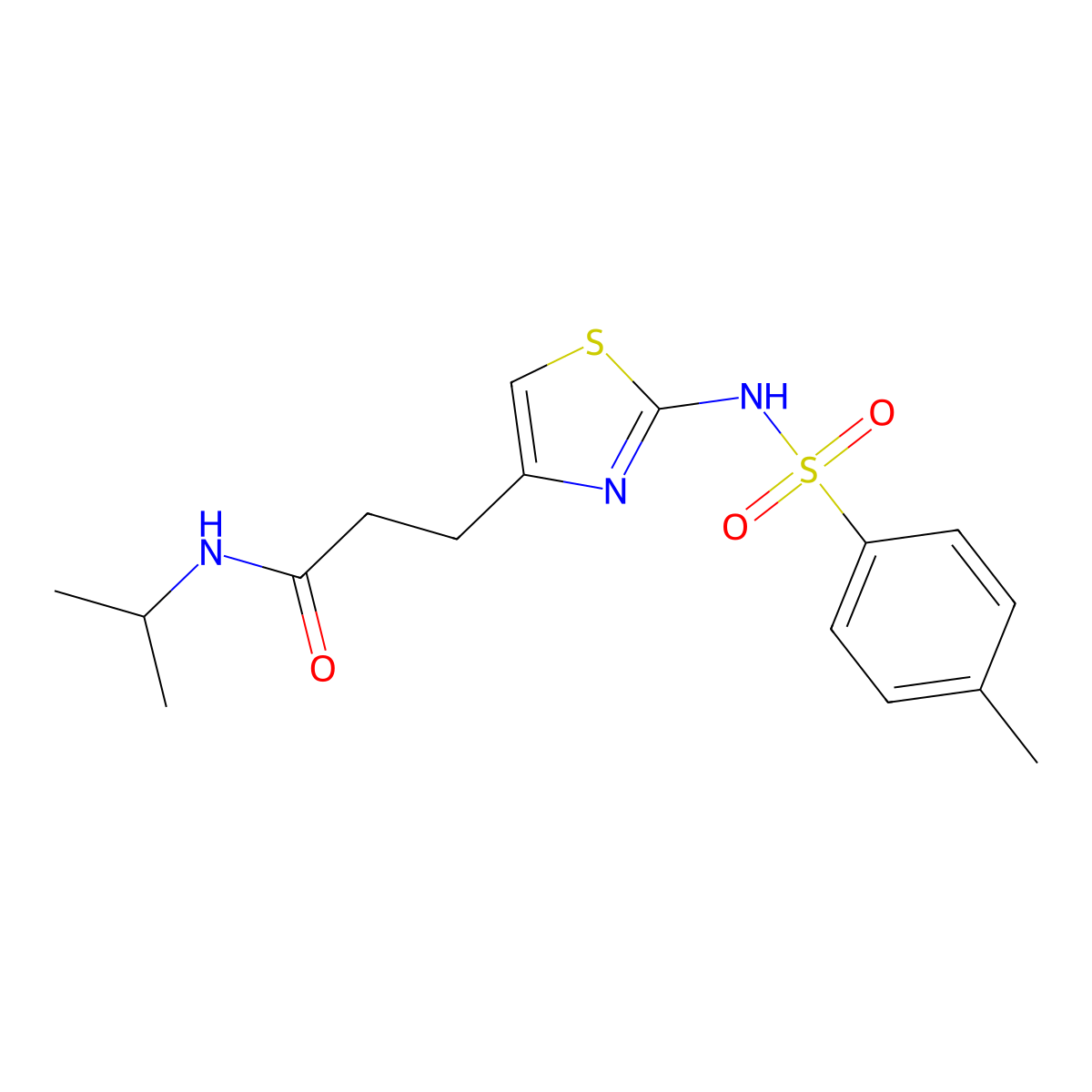 N-isopropyl-3-(2-(4-methylphenylsulfonamido)thiazol-4-yl)propanamide molecular structure, CAS 1040670-62-9