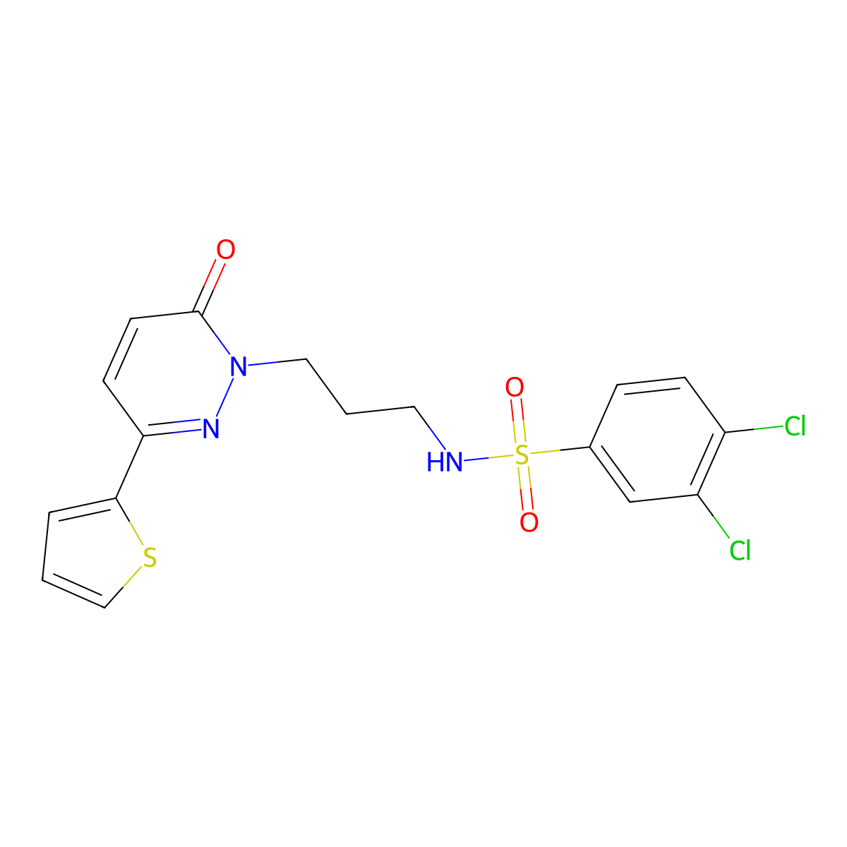3,4-dichloro-N-(3-(6-oxo-3-(thiophen-2-yl)pyridazin-1(6H)-yl)propyl)benzenesulfonamide molecular structure, CAS 1040670-67-4