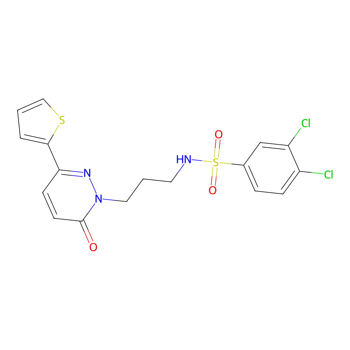 3,4-dichloro-N-(3-(6-oxo-3-(thiophen-2-yl)pyridazin-1(6H)-yl)propyl)benzenesulfonamide molecular structure, CAS 1040670-67-4