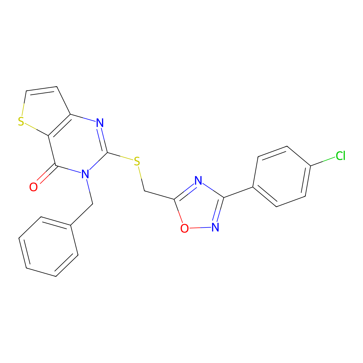 3-benzyl-2-(((3-(4-chlorophenyl)-1,2,4-oxadiazol-5-yl)methyl)thio)thieno[3,2-d]pyrimidin-4(3H)-one molecular structure, CAS 1040670-77-6