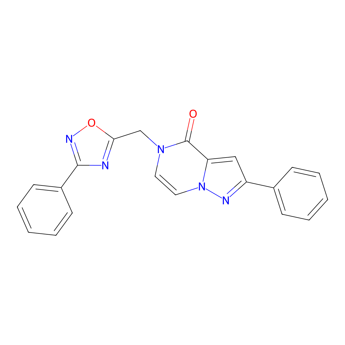 2-phenyl-5-[(3-phenyl-1,2,4-oxadiazol-5-yl)methyl]-4H,5H-pyrazolo[1,5-a]pyrazin-4-one molecular structure, CAS 1040670-78-7