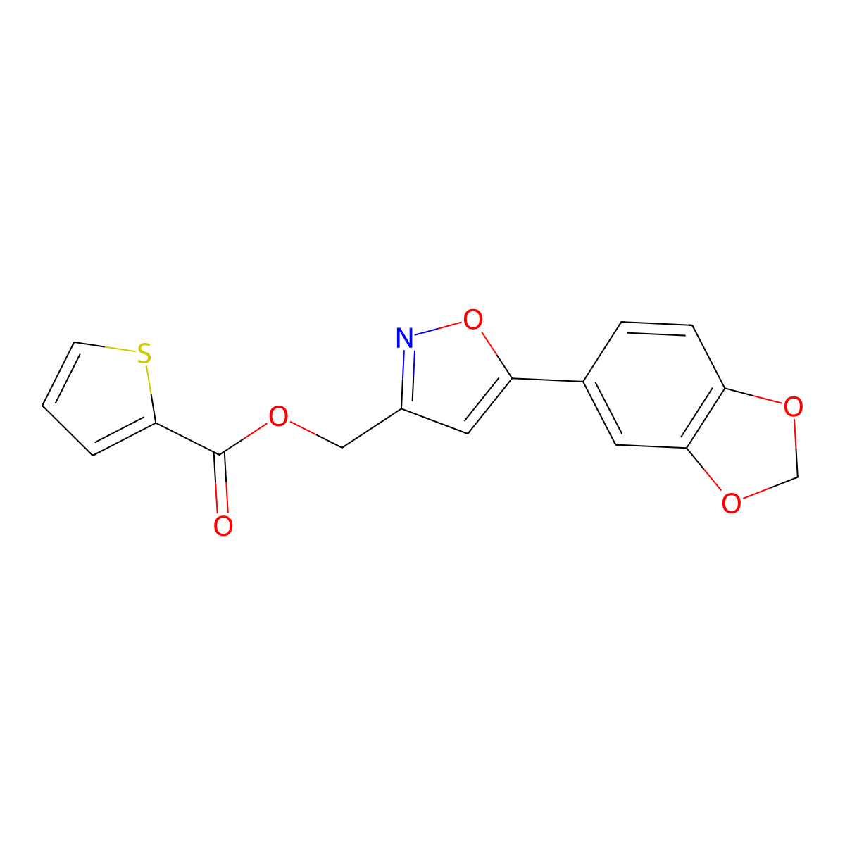[5-(2H-1,3-benzodioxol-5-yl)-1,2-oxazol-3-yl]methyl thiophene-2-carboxylate molecular structure, CAS 1040670-79-8