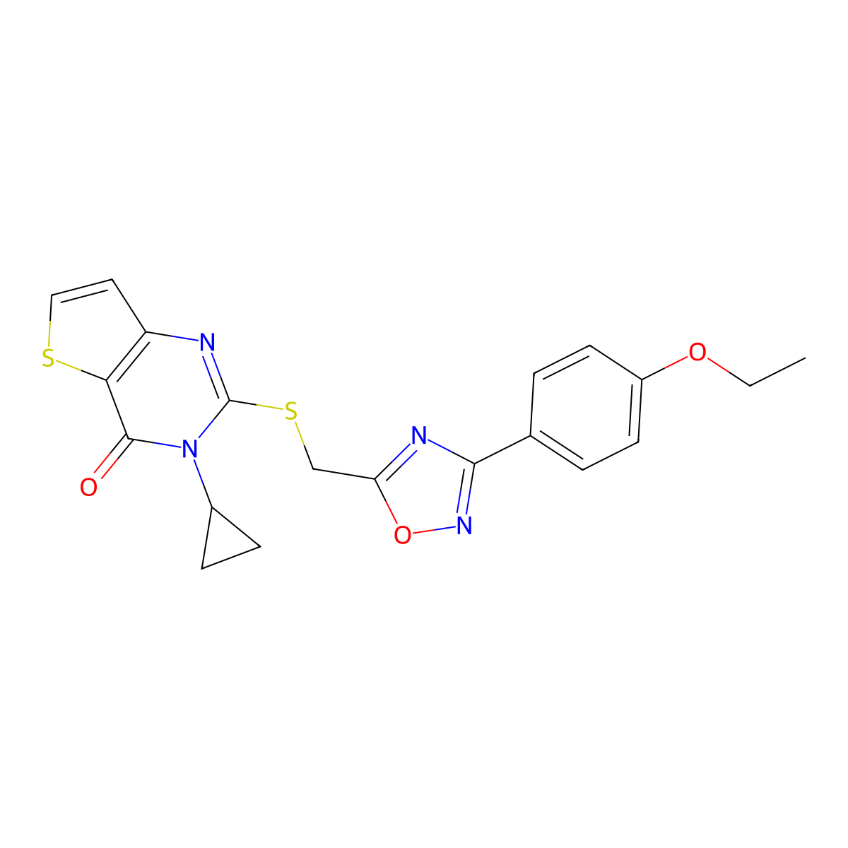 3-cyclopropyl-2-({[3-(4-ethoxyphenyl)-1,2,4-oxadiazol-5-yl]methyl}sulfanyl)-3H,4H-thieno[3,2-d]pyrimidin-4-one molecular structure, CAS 1040670-80-1