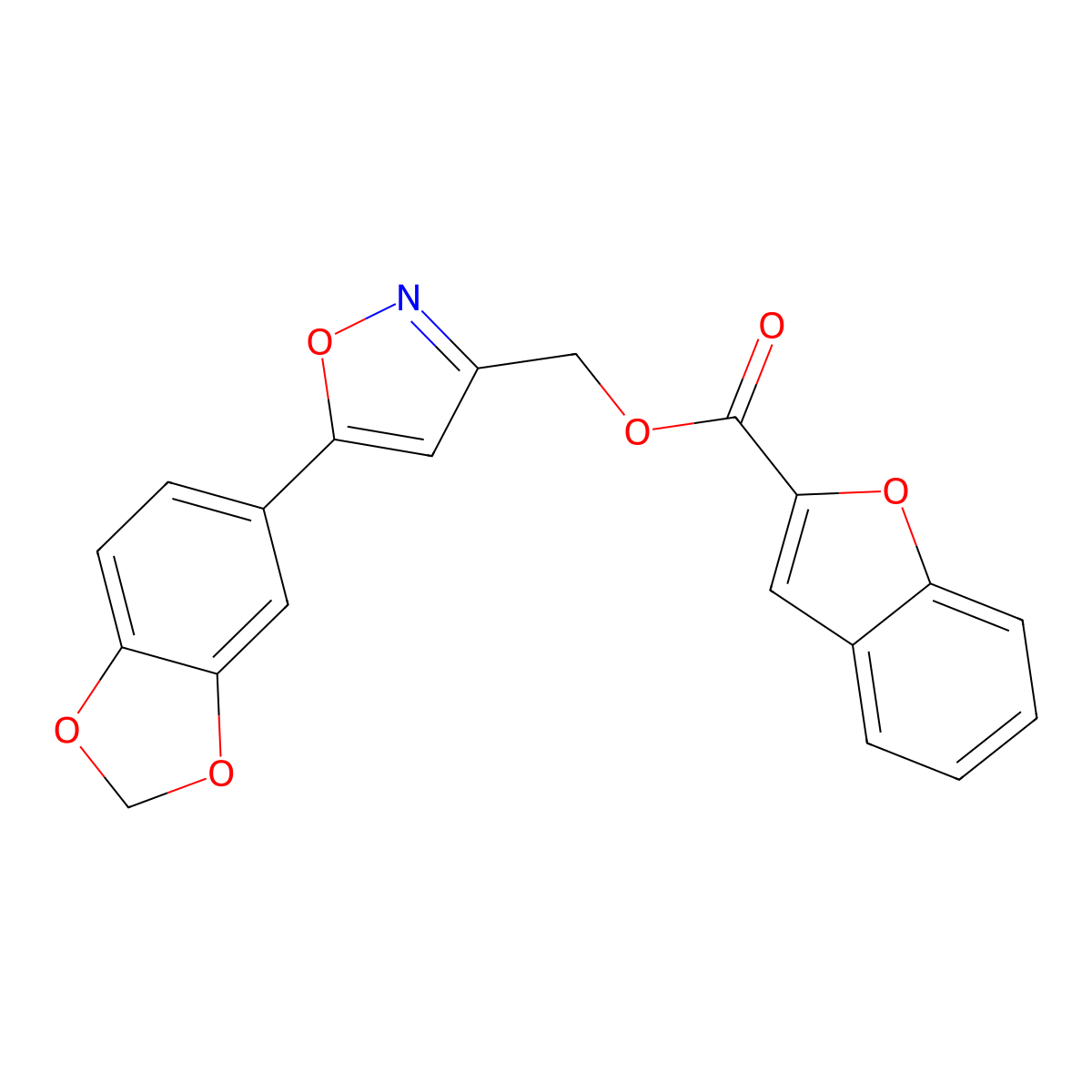 [5-(2H-1,3-benzodioxol-5-yl)-1,2-oxazol-3-yl]methyl 1-benzofuran-2-carboxylate molecular structure, CAS 1040670-86-7