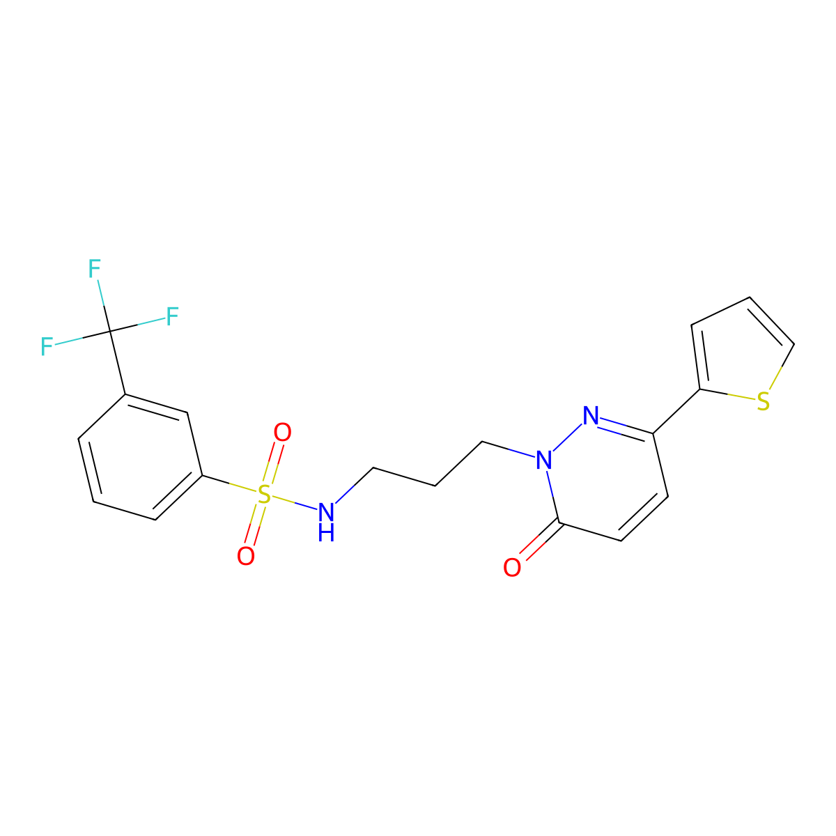 N-(3-(6-oxo-3-(thiophen-2-yl)pyridazin-1(6H)-yl)propyl)-3-(trifluoromethyl)benzenesulfonamide molecular structure, CAS 1040670-88-9