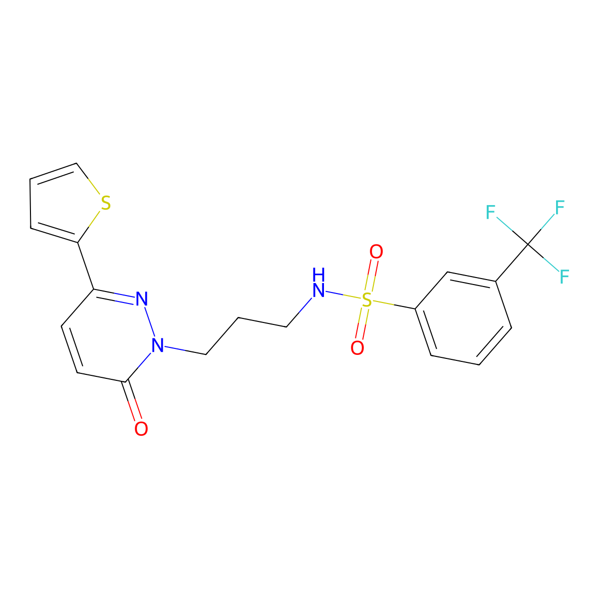 N-(3-(6-oxo-3-(thiophen-2-yl)pyridazin-1(6H)-yl)propyl)-3-(trifluoromethyl)benzenesulfonamide molecular structure, CAS 1040670-88-9