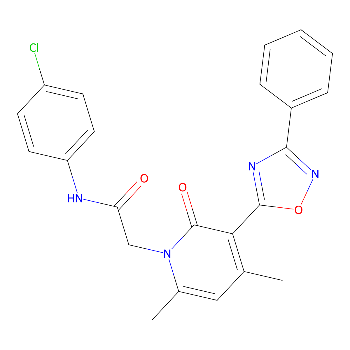 N-(4-chlorophenyl)-2-(4,6-dimethyl-2-oxo-3-(3-phenyl-1,2,4-oxadiazol-5-yl)pyridin-1(2H)-yl)acetamide molecular structure, CAS 1040670-90-3