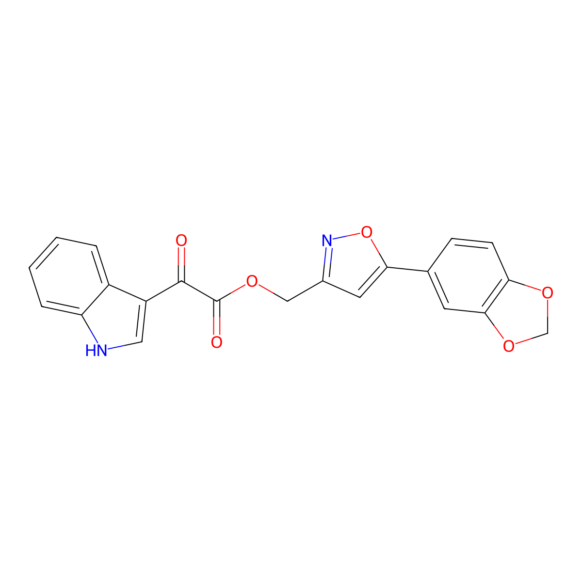 (5-(benzo[d][1,3]dioxol-5-yl)isoxazol-3-yl)methyl 2-(1H-indol-3-yl)-2-oxoacetate molecular structure, CAS 1040670-94-7