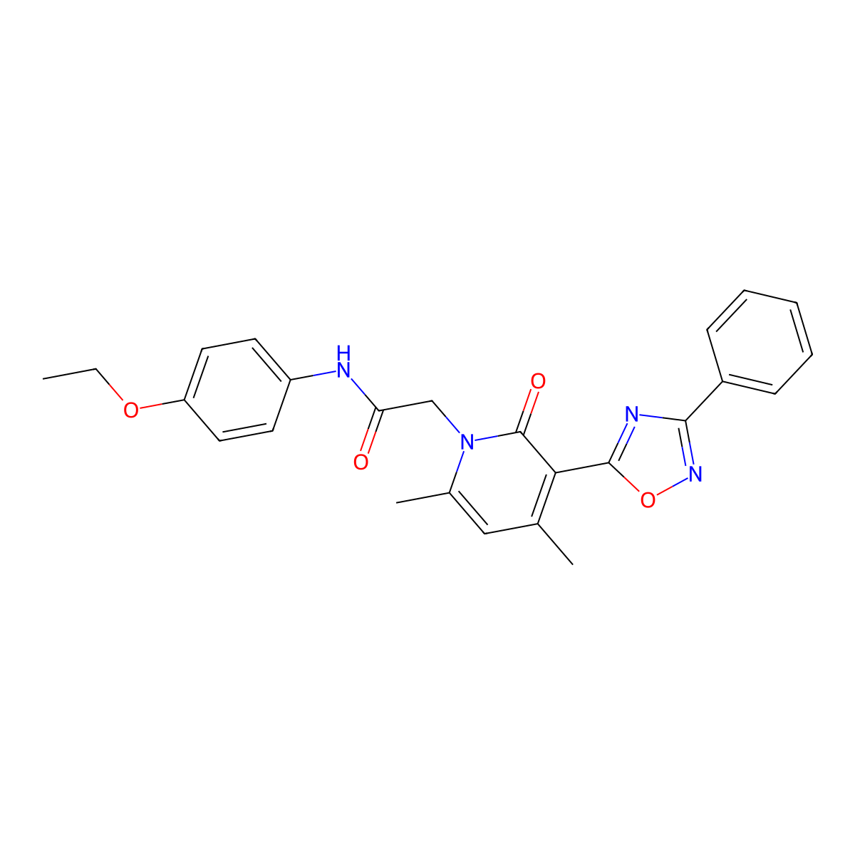 2-(4,6-dimethyl-2-oxo-3-(3-phenyl-1,2,4-oxadiazol-5-yl)pyridin-1(2H)-yl)-N-(4-ethoxyphenyl)acetamide molecular structure, CAS 1040670-95-8