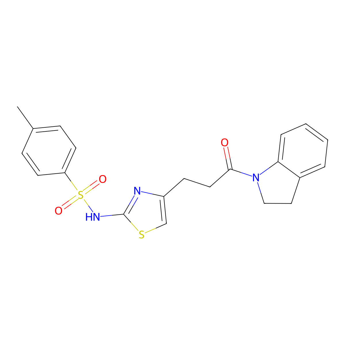 N-(4-(3-(indolin-1-yl)-3-oxopropyl)thiazol-2-yl)-4-methylbenzenesulfonamide molecular structure, CAS 1040670-99-2
