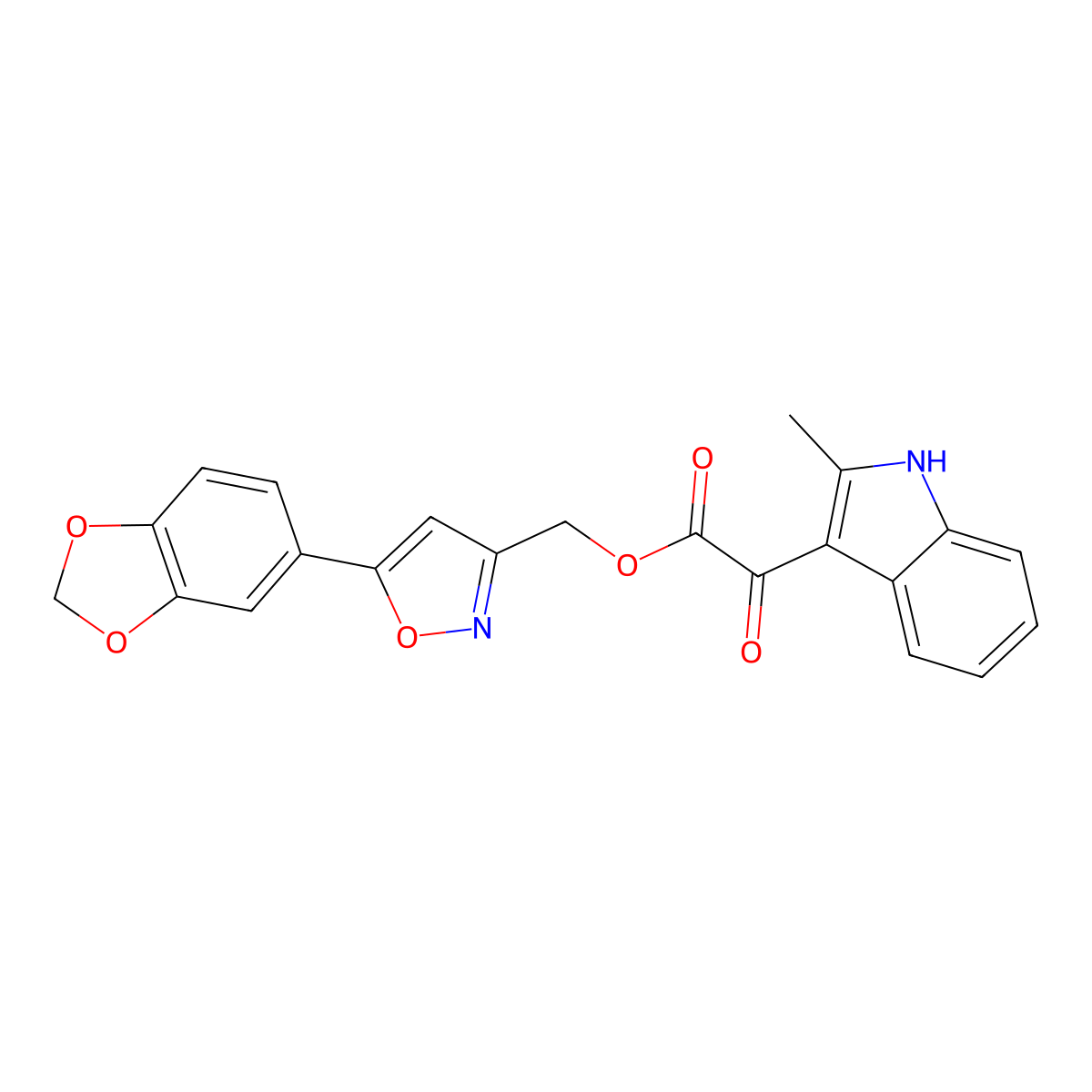 (5-(benzo[d][1,3]dioxol-5-yl)isoxazol-3-yl)methyl 2-(2-methyl-1H-indol-3-yl)-2-oxoacetate molecular structure, CAS 1040671-02-0