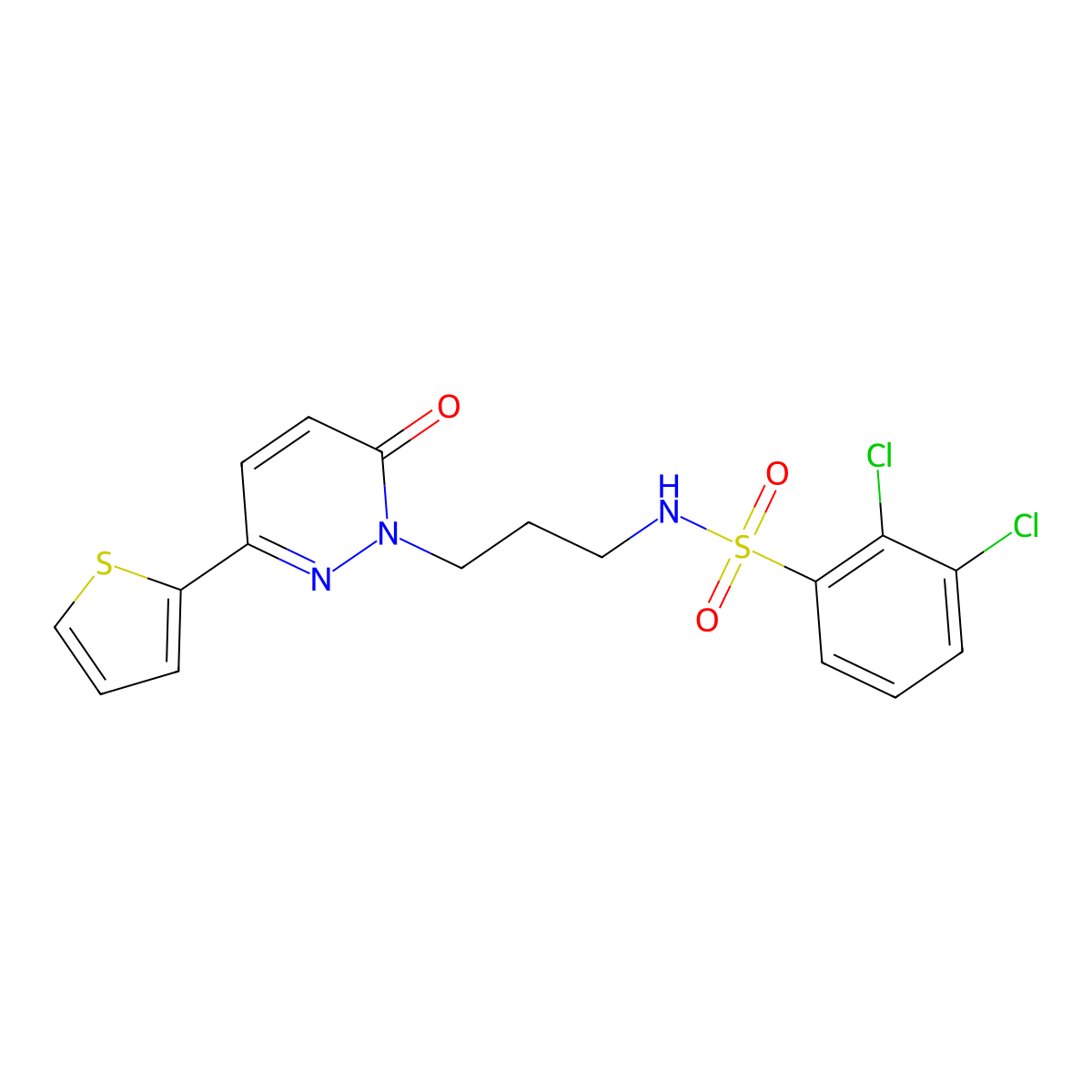 2,3-dichloro-N-(3-(6-oxo-3-(thiophen-2-yl)pyridazin-1(6H)-yl)propyl)benzenesulfonamide molecular structure, CAS 1040671-03-1