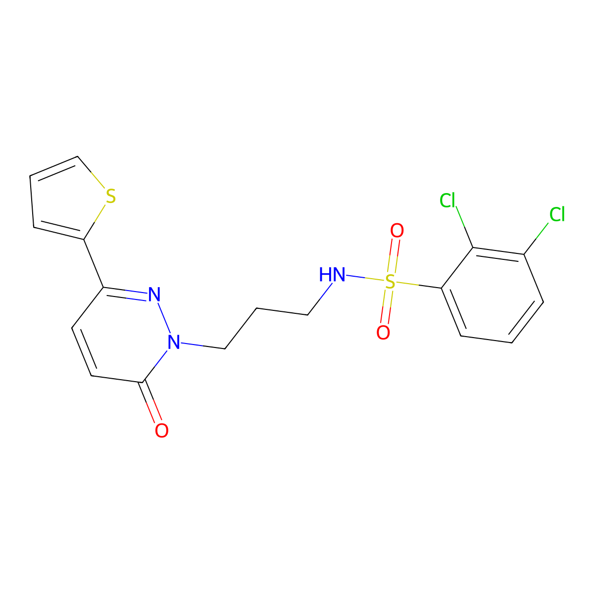 2,3-dichloro-N-(3-(6-oxo-3-(thiophen-2-yl)pyridazin-1(6H)-yl)propyl)benzenesulfonamide molecular structure, CAS 1040671-03-1
