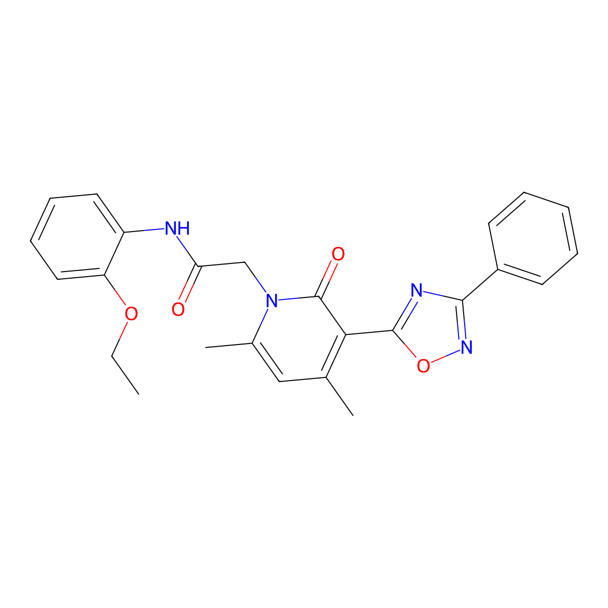 2-(4,6-dimethyl-2-oxo-3-(3-phenyl-1,2,4-oxadiazol-5-yl)pyridin-1(2H)-yl)-N-(2-ethoxyphenyl)acetamide molecular structure, CAS 1040671-11-1