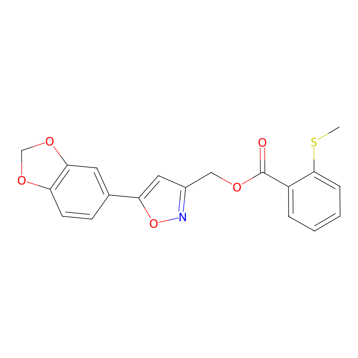 [5-(2H-1,3-benzodioxol-5-yl)-1,2-oxazol-3-yl]methyl 2-(methylsulfanyl)benzoate molecular structure, CAS 1040671-17-7