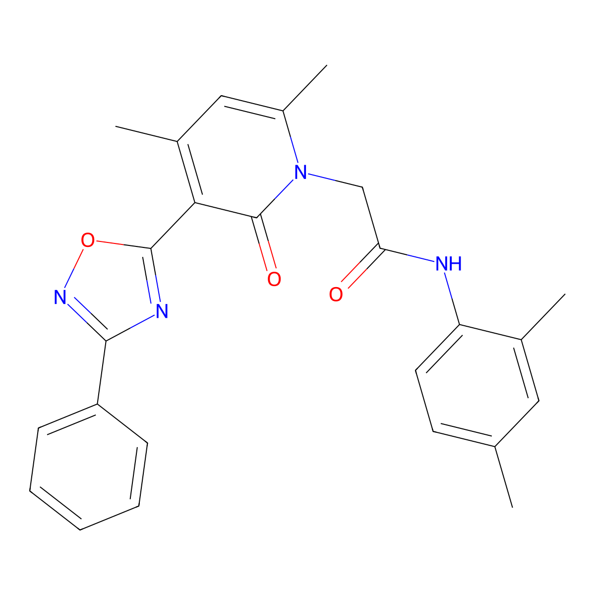 2-(4,6-dimethyl-2-oxo-3-(3-phenyl-1,2,4-oxadiazol-5-yl)pyridin-1(2H)-yl)-N-(2,4-dimethylphenyl)acetamide molecular structure, CAS 1040671-19-9