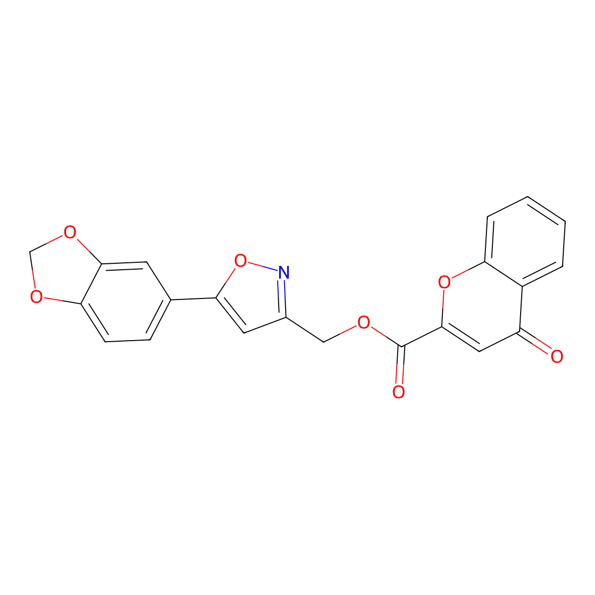 [5-(2H-1,3-benzodioxol-5-yl)-1,2-oxazol-3-yl]methyl 4-oxo-4H-chromene-2-carboxylate molecular structure, CAS 1040671-25-7