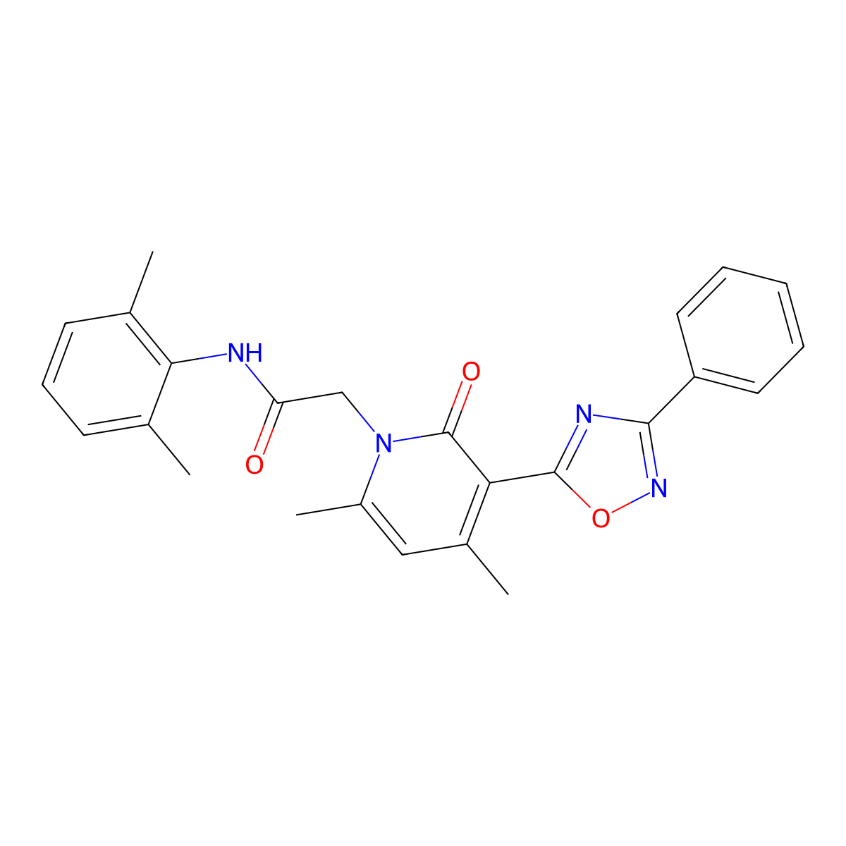 2-[4,6-dimethyl-2-oxo-3-(3-phenyl-1,2,4-oxadiazol-5-yl)-1,2-dihydropyridin-1-yl]-N-(2,6-dimethylphenyl)acetamide molecular structure, CAS 1040671-27-9
