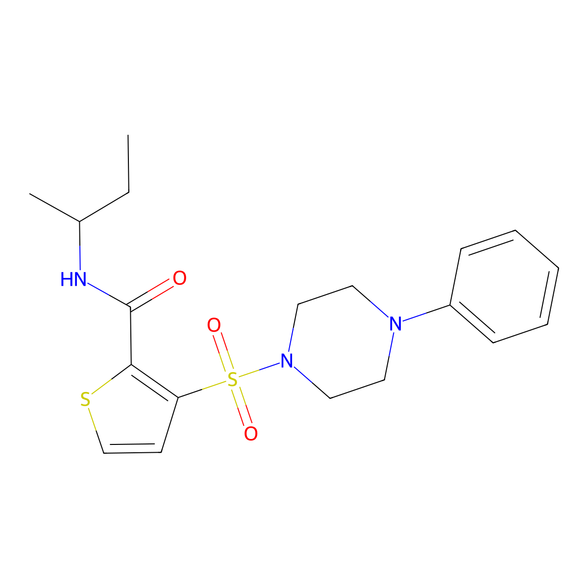 N-(sec-butyl)-3-((4-phenylpiperazin-1-yl)sulfonyl)thiophene-2-carboxamide molecular structure, CAS 1040671-29-1