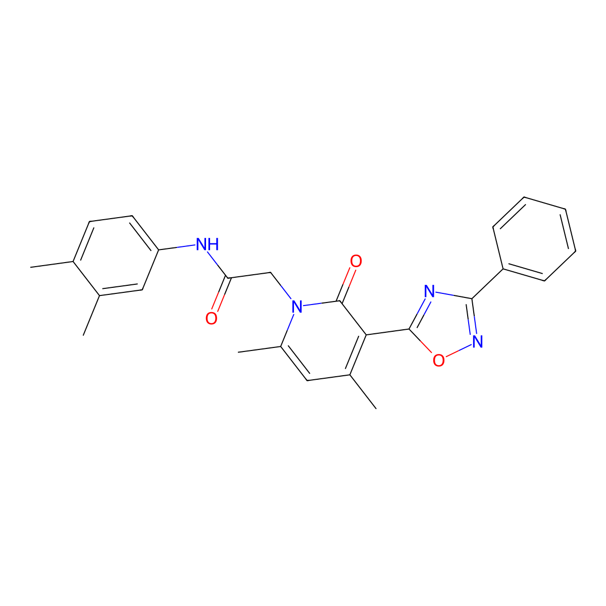 2-(4,6-dimethyl-2-oxo-3-(3-phenyl-1,2,4-oxadiazol-5-yl)pyridin-1(2H)-yl)-N-(3,4-dimethylphenyl)acetamide molecular structure, CAS 1040671-35-9