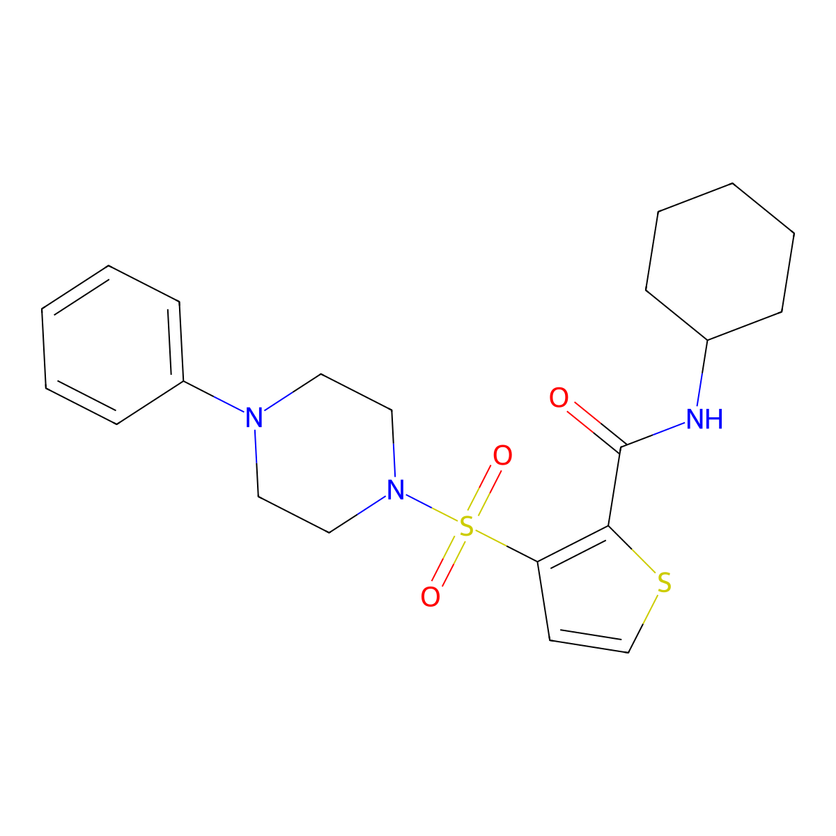 N-cyclohexyl-3-[(4-phenylpiperazin-1-yl)sulfonyl]thiophene-2-carboxamide molecular structure, CAS 1040671-37-1