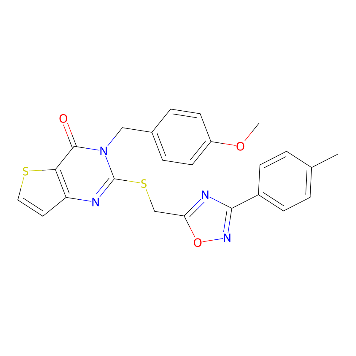 3-[(4-methoxyphenyl)methyl]-2-({[3-(4-methylphenyl)-1,2,4-oxadiazol-5-yl]methyl}sulfanyl)-3H,4H-thieno[3,2-d]pyrimidin-4-one molecular structure, CAS 1040671-39-3