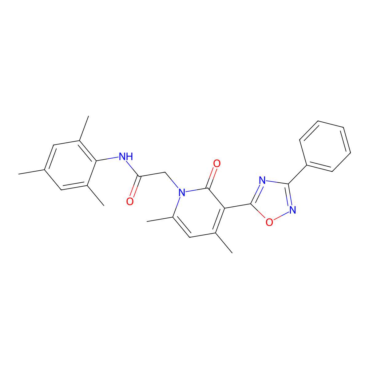 2-(4,6-dimethyl-2-oxo-3-(3-phenyl-1,2,4-oxadiazol-5-yl)pyridin-1(2H)-yl)-N-mesitylacetamide molecular structure, CAS 1040671-43-9