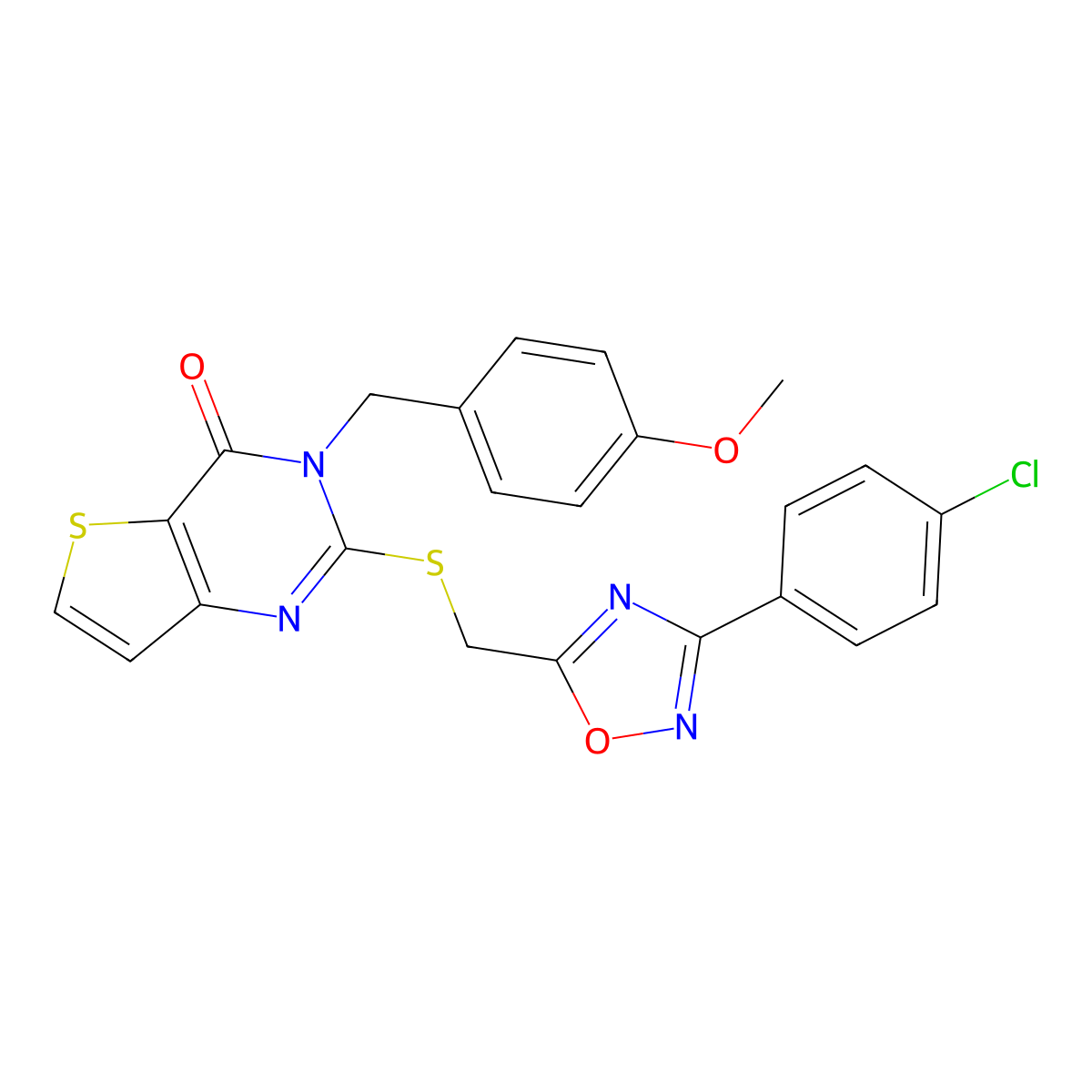 2-(((3-(4-chlorophenyl)-1,2,4-oxadiazol-5-yl)methyl)thio)-3-(4-methoxybenzyl)thieno[3,2-d]pyrimidin-4(3H)-one molecular structure, CAS 1040671-47-3