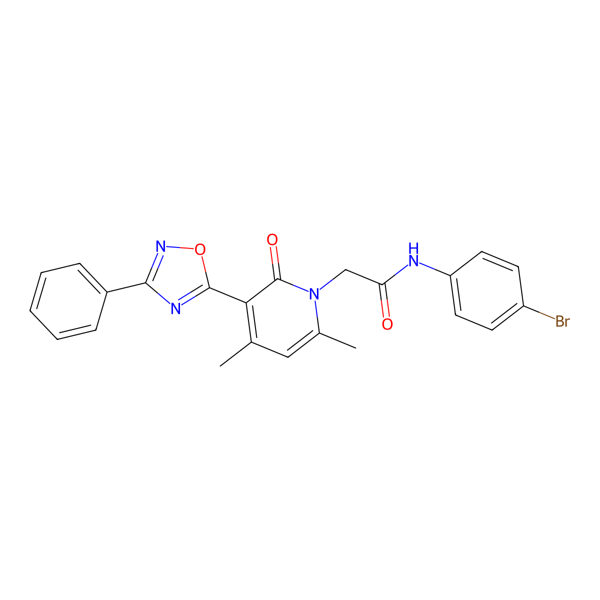 N-(4-bromophenyl)-2-(4,6-dimethyl-2-oxo-3-(3-phenyl-1,2,4-oxadiazol-5-yl)pyridin-1(2H)-yl)acetamide molecular structure, CAS 1040671-51-9