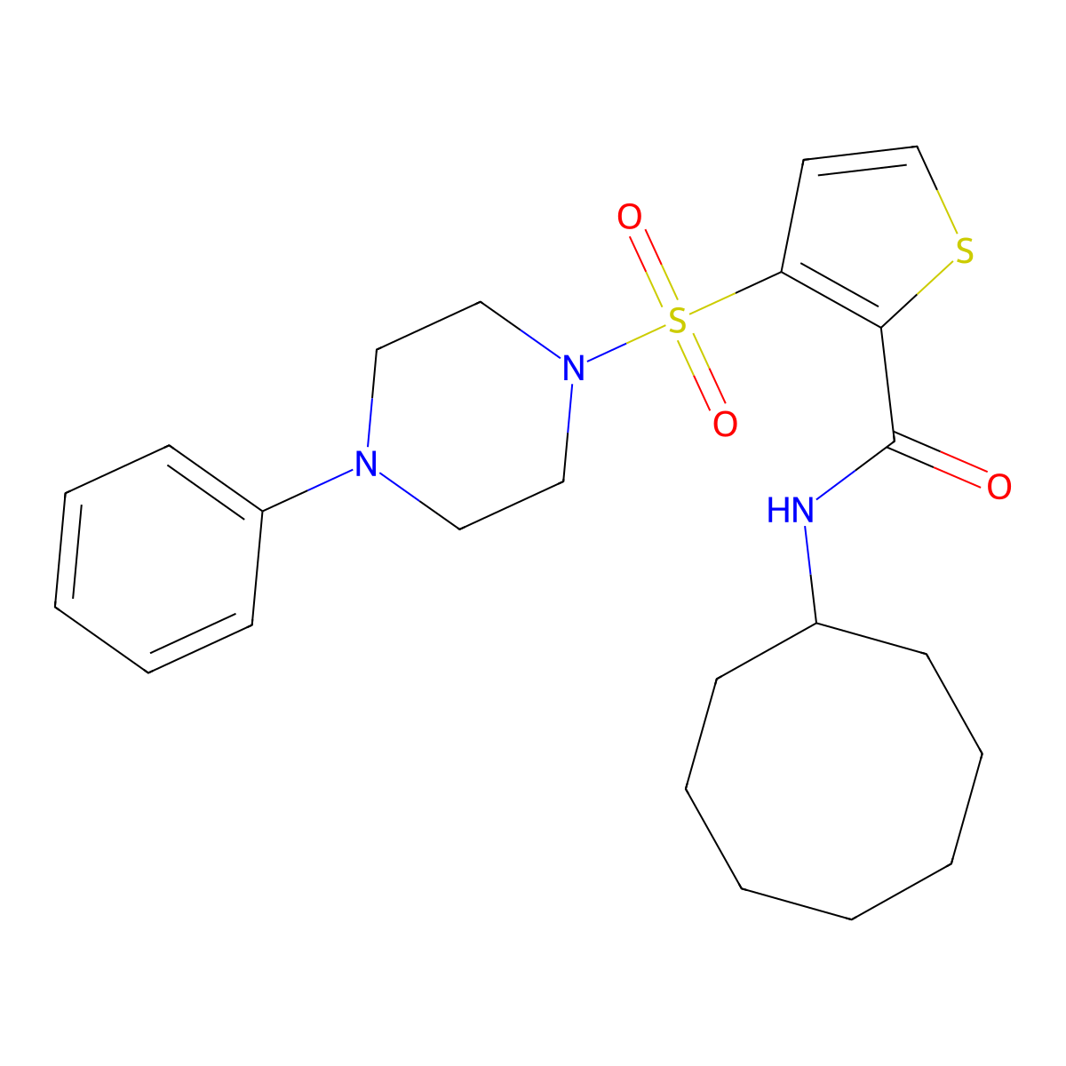 N-cyclooctyl-3-((4-phenylpiperazin-1-yl)sulfonyl)thiophene-2-carboxamide molecular structure, CAS 1040671-52-0